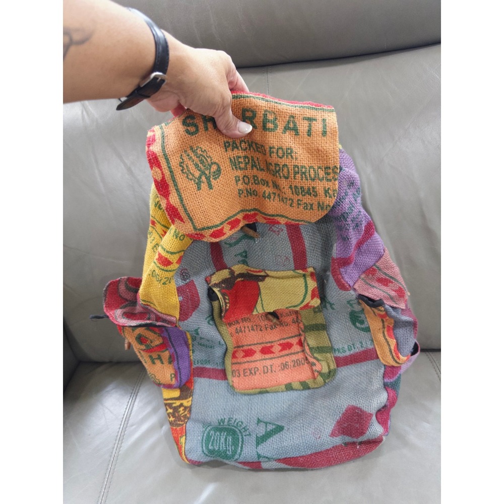 Bohemian Style Backpack Recycled Jute Rice Bags Multi-color